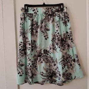 Mint green tropical print a-line flared skirt S